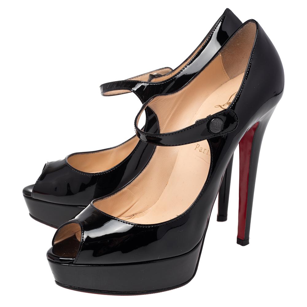 Christian Louboutin Black Patent Leather Bana Mary Jane Platform Pumps Size 39.5 In Good Condition In Dubai, Al Qouz 2