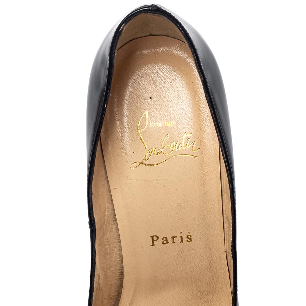 Christian Louboutin Black Patent Leather Banana Peep Toe Platform Pumps Size 38 2