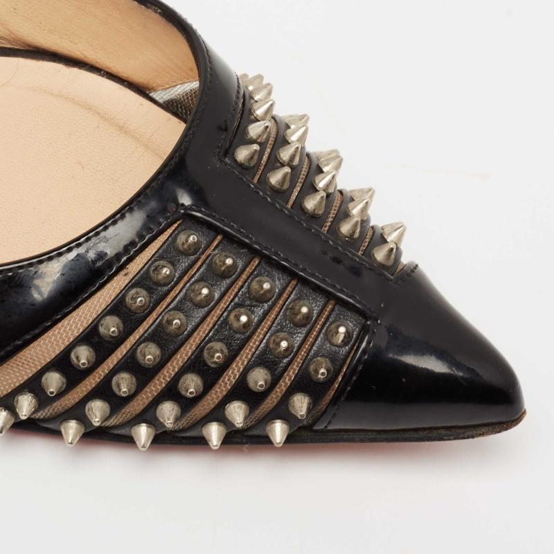 Women's Christian Louboutin Black Patent Leather Bareta Ballet Flats Size 35 For Sale
