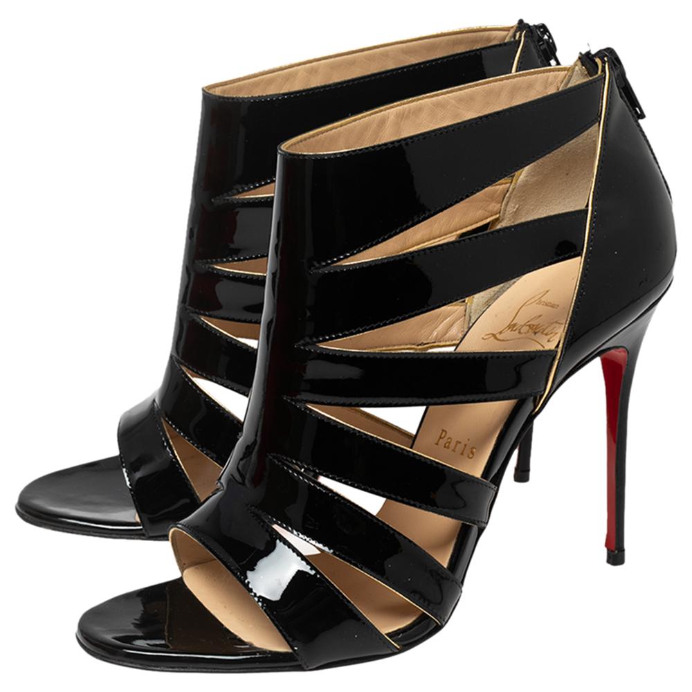 Christian Louboutin Black Patent Leather Beauty K Cage Sandals Size 38.5 In Good Condition In Dubai, Al Qouz 2