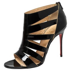 Christian Louboutin Black Patent Leather Beauty K Cage Sandals Size 38.5