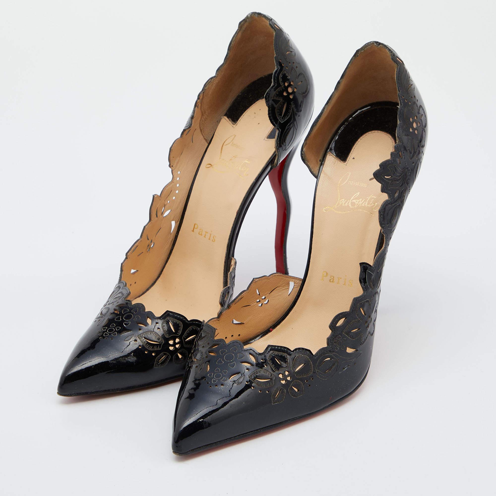 Women's Christian Louboutin Black Patent Leather Beloved Pumps Size 40 For Sale