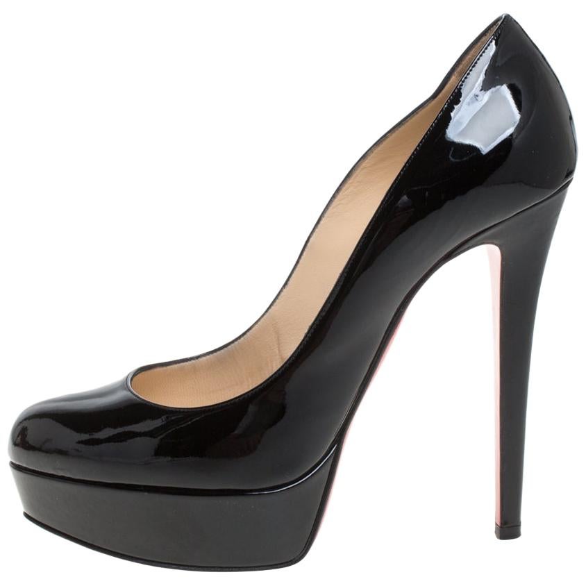 Christian Louboutin Black Patent Leather Bianca Platform Pumps Size 38