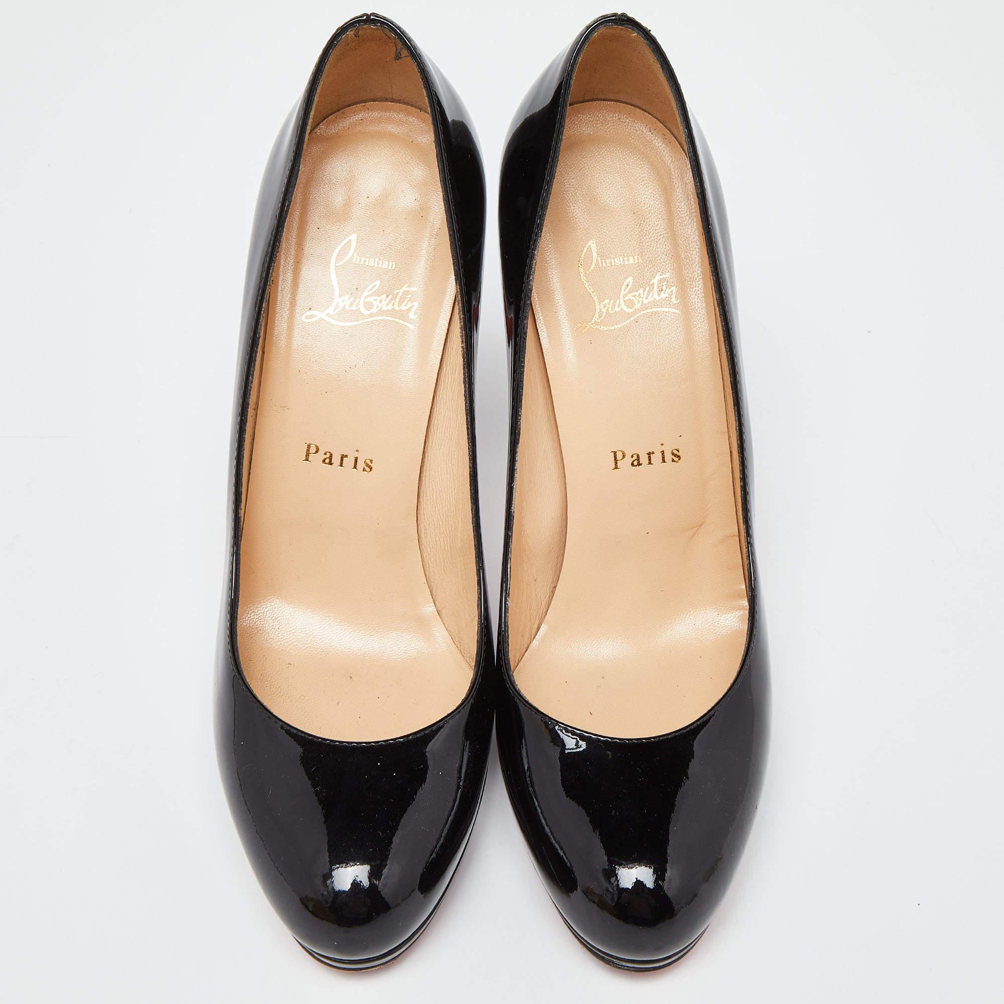 Christian Louboutin Black Patent Leather Bianca Platform Pumps Size 38.5 In Good Condition In Dubai, Al Qouz 2