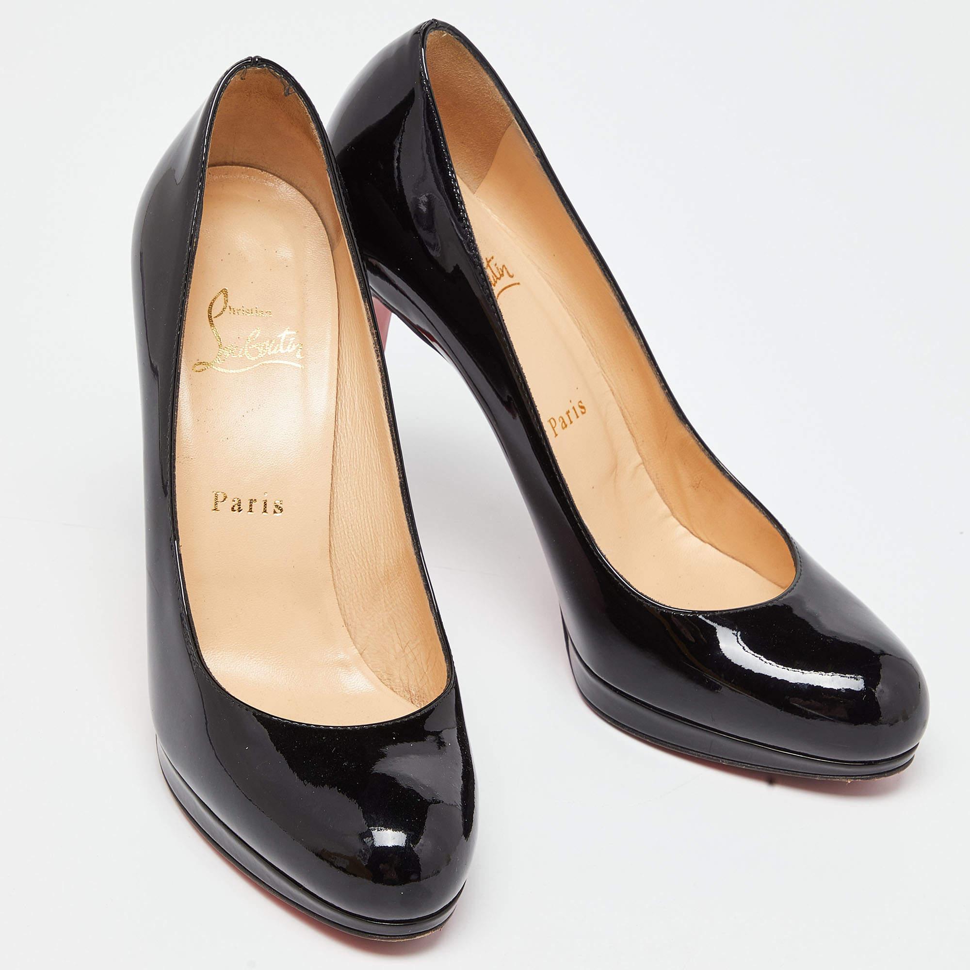 Women's Christian Louboutin Black Patent Leather Bianca Platform Pumps Size 38.5