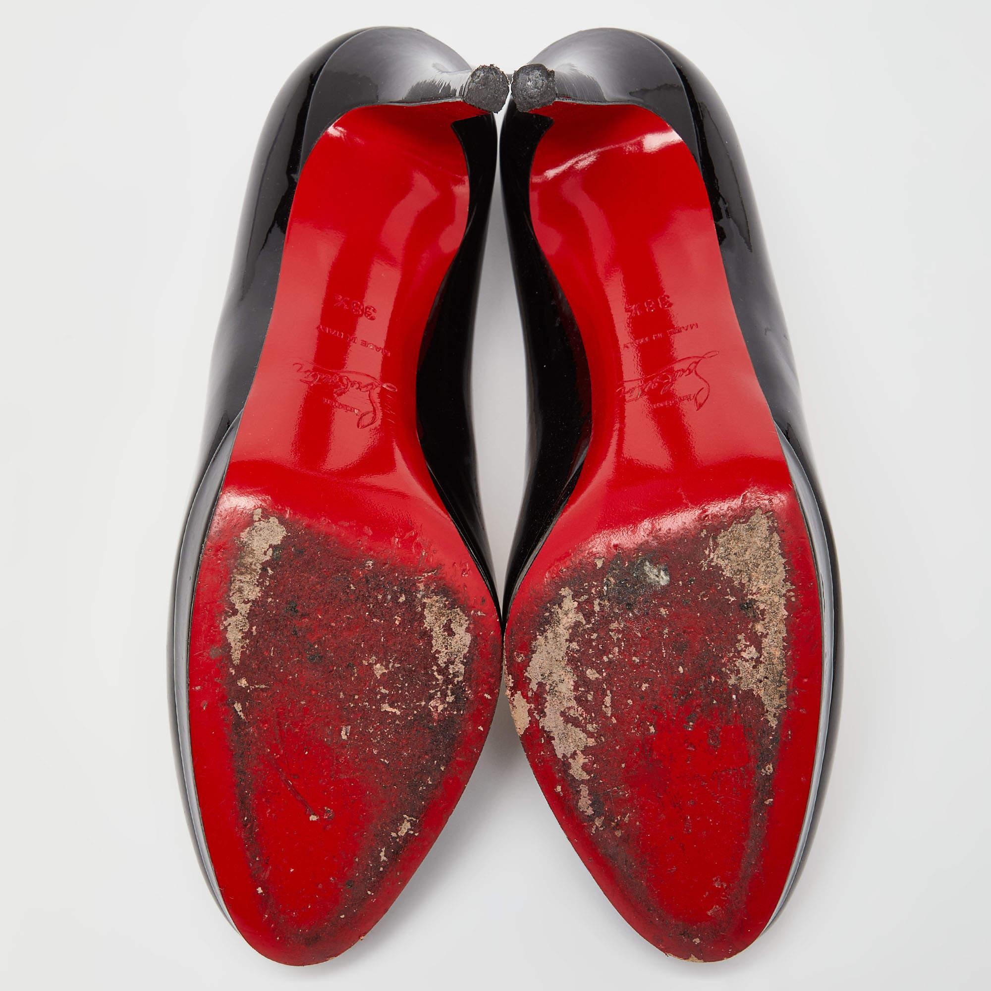 Christian Louboutin Black Patent Leather Bianca Platform Pumps Size 38.5 2