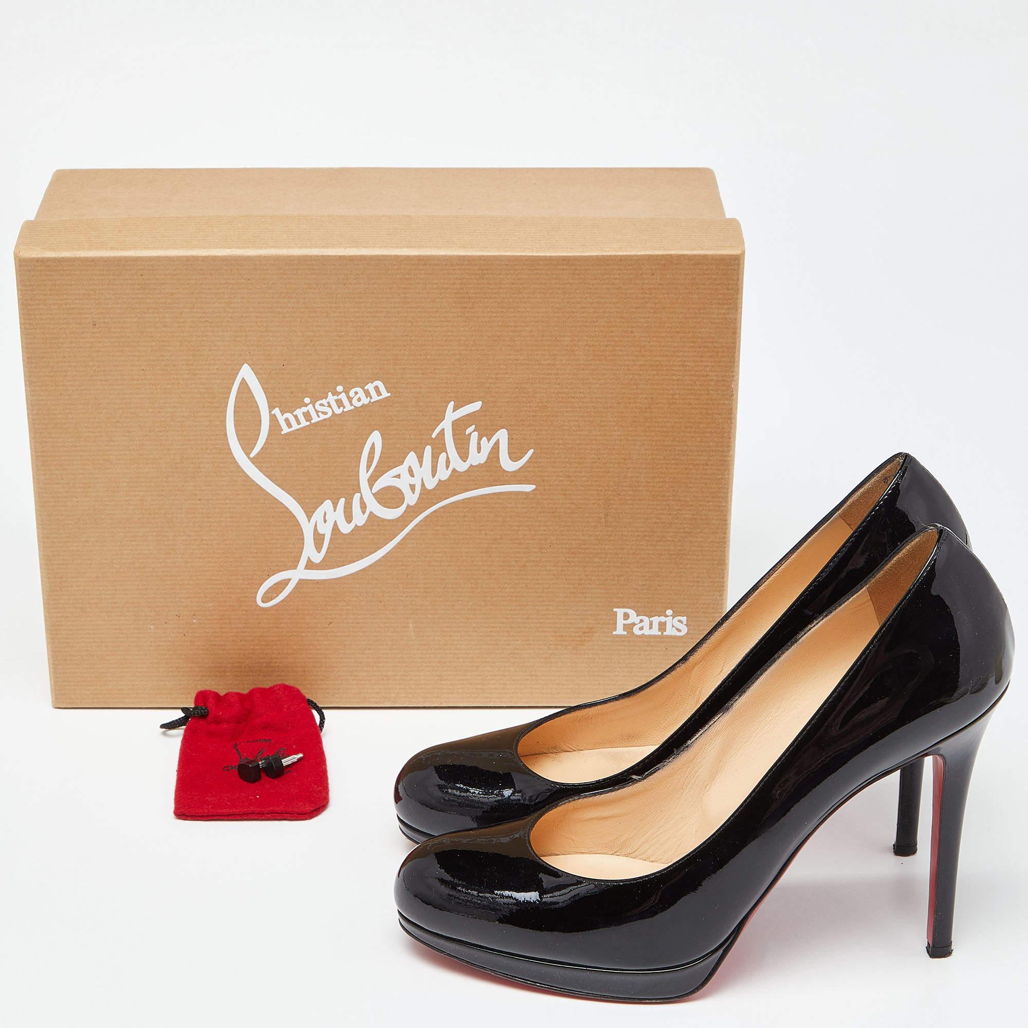 Christian Louboutin Black Patent Leather Bianca Platform Pumps Size 38.5 5