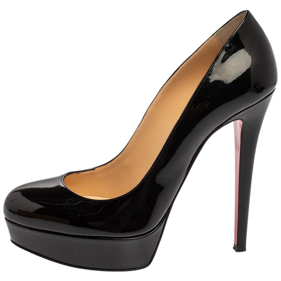 Christian Louboutin Black Patent Leather Bianca Platform Pumps Size 39