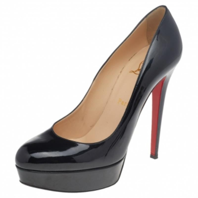 Christian Louboutin Bianca Plateau-Pumps aus schwarzem Lackleder Größe 39.5 Damen