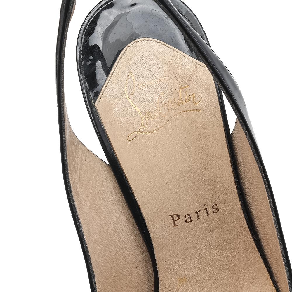 Christian Louboutin is loved for its elegant creations and opulent structures. Crafted from black patent leather, this classy pair of pumps feature round seamed toes and adorable Bianca platforms to count on. The insoles are leather-lined and carry