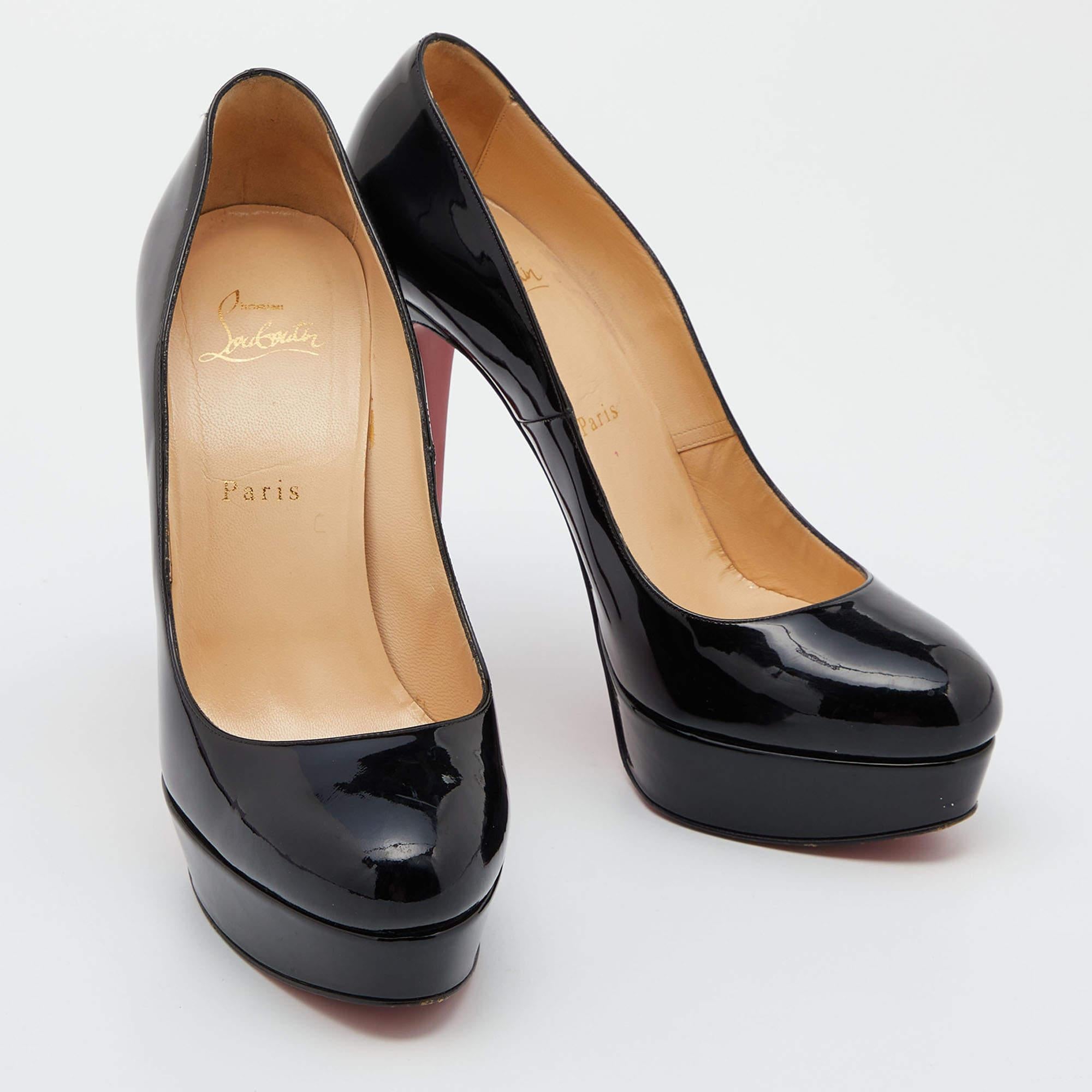 Women's Christian Louboutin Black Patent Leather Bianca Pumps Size 40 For Sale