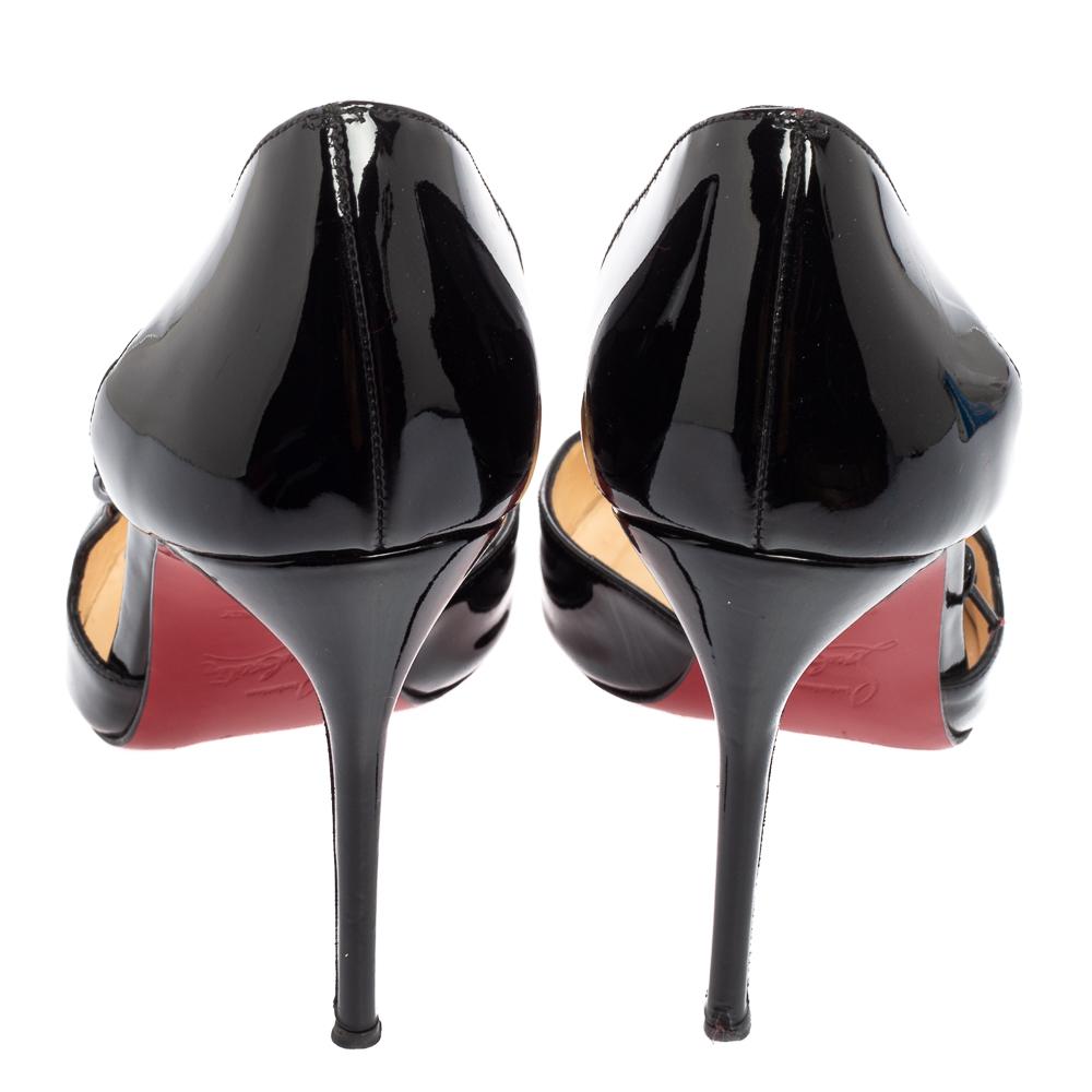 Christian Louboutin Black Patent Leather Bow D'orsay Pointed-Toe Pumps Size 37.5 1