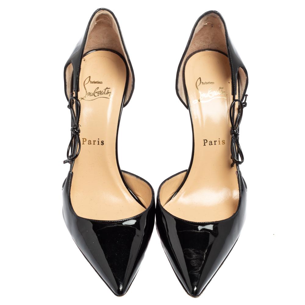 Christian Louboutin Black Patent Leather Bow D'orsay Pointed-Toe Pumps Size 37.5 2