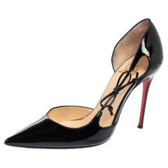 Christian Louboutin Black Patent Leather Bow D'orsay Pointed-Toe Pumps Size 37.5