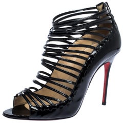 Christian Louboutin Black Patent Leather Caged Open Toe Sandals Size 38.5