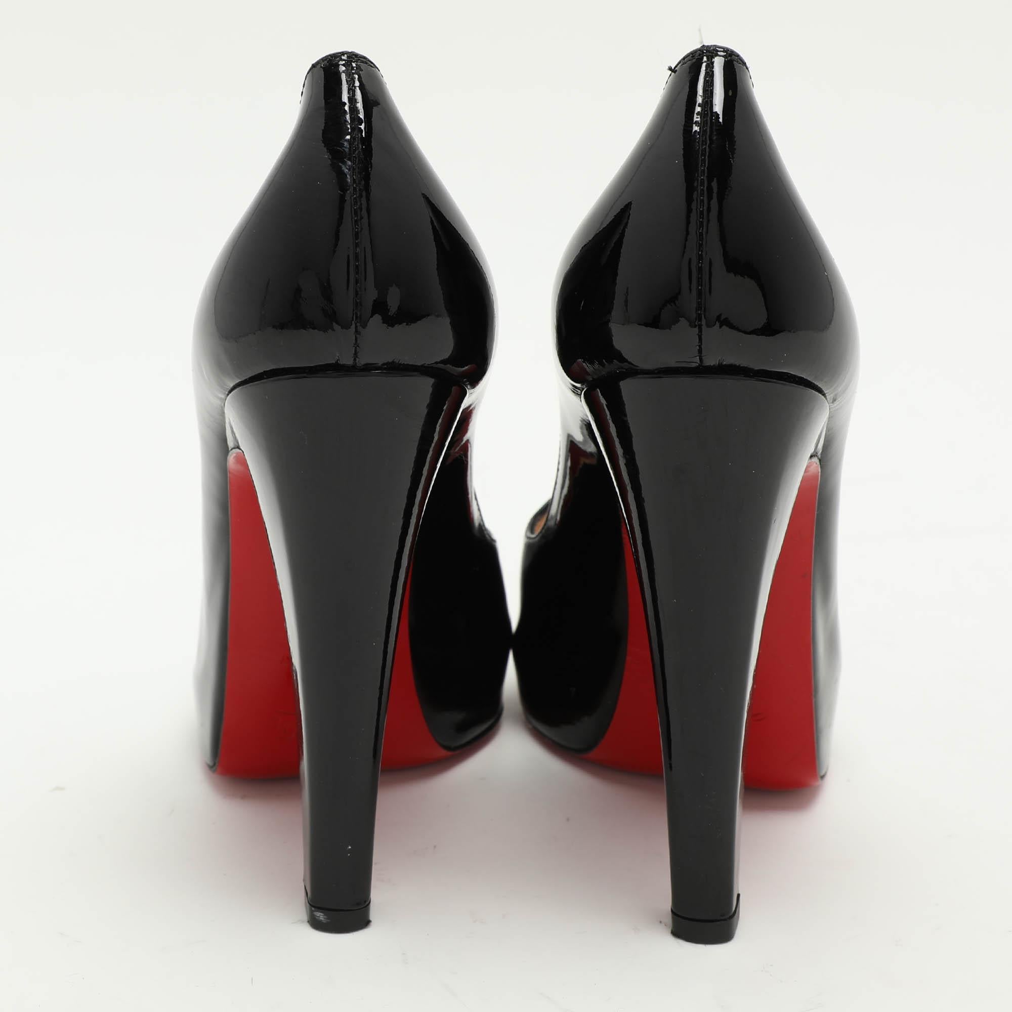 Christian Louboutin Black Patent Leather Carroseria Peep Toe Pumps Size 37 1