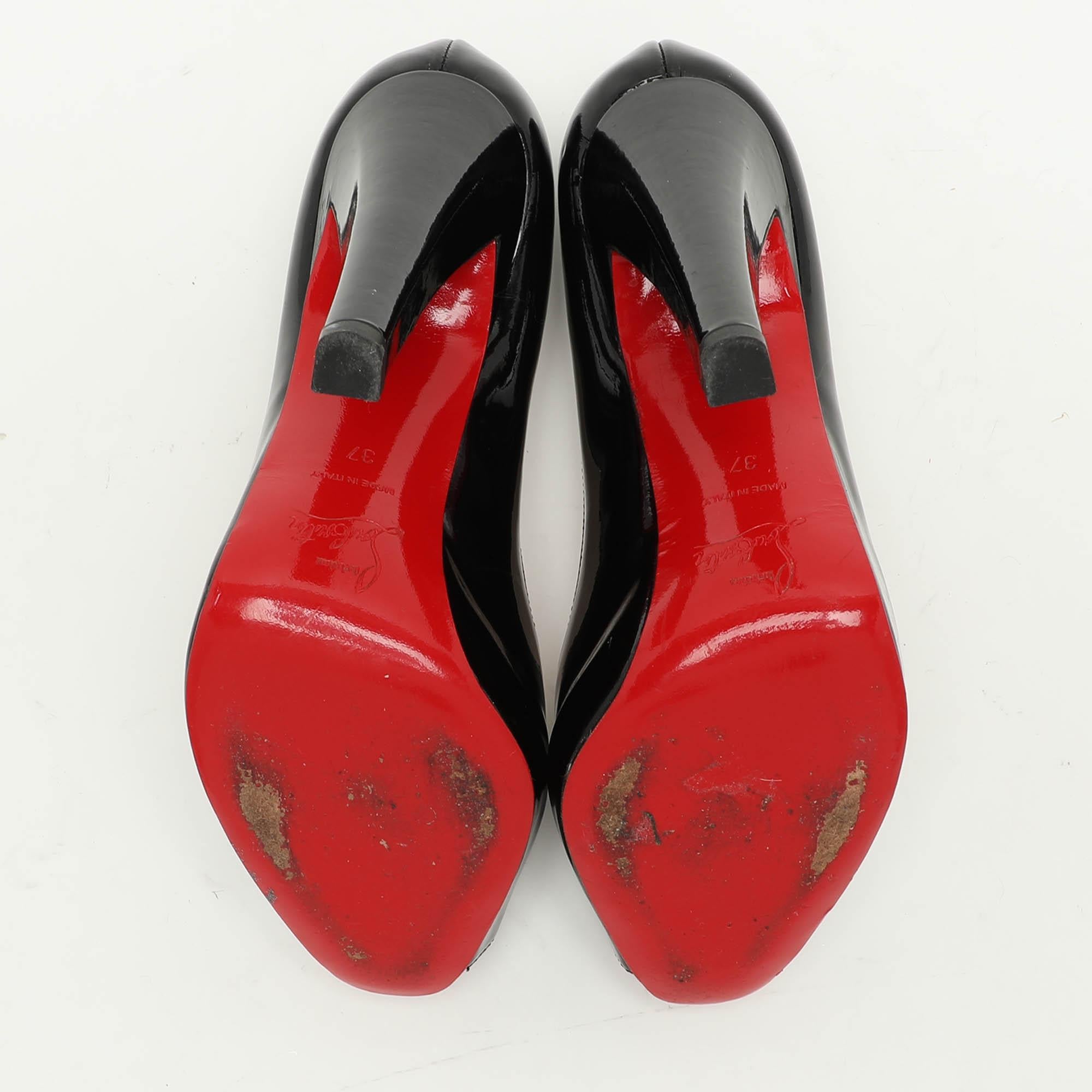 Christian Louboutin Black Patent Leather Carroseria Peep Toe Pumps Size 37 2