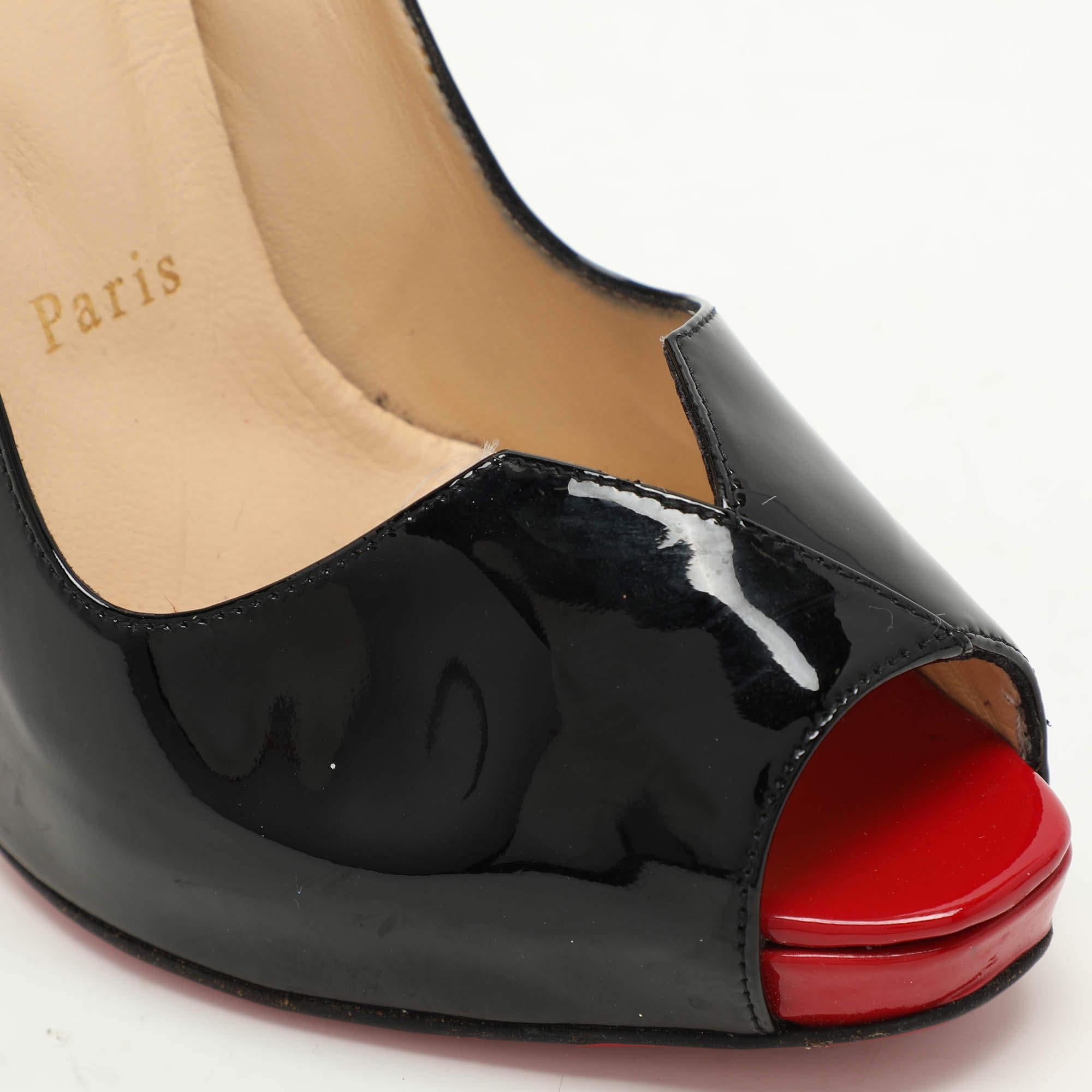 Christian Louboutin Black Patent Leather Carroseria Peep Toe Pumps Size 37 3