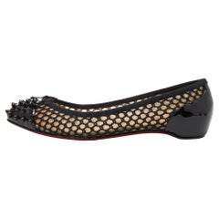 Christian Louboutin Black Patent Leather Cord Mix Spike Cap Toe Ballet Flats Siz