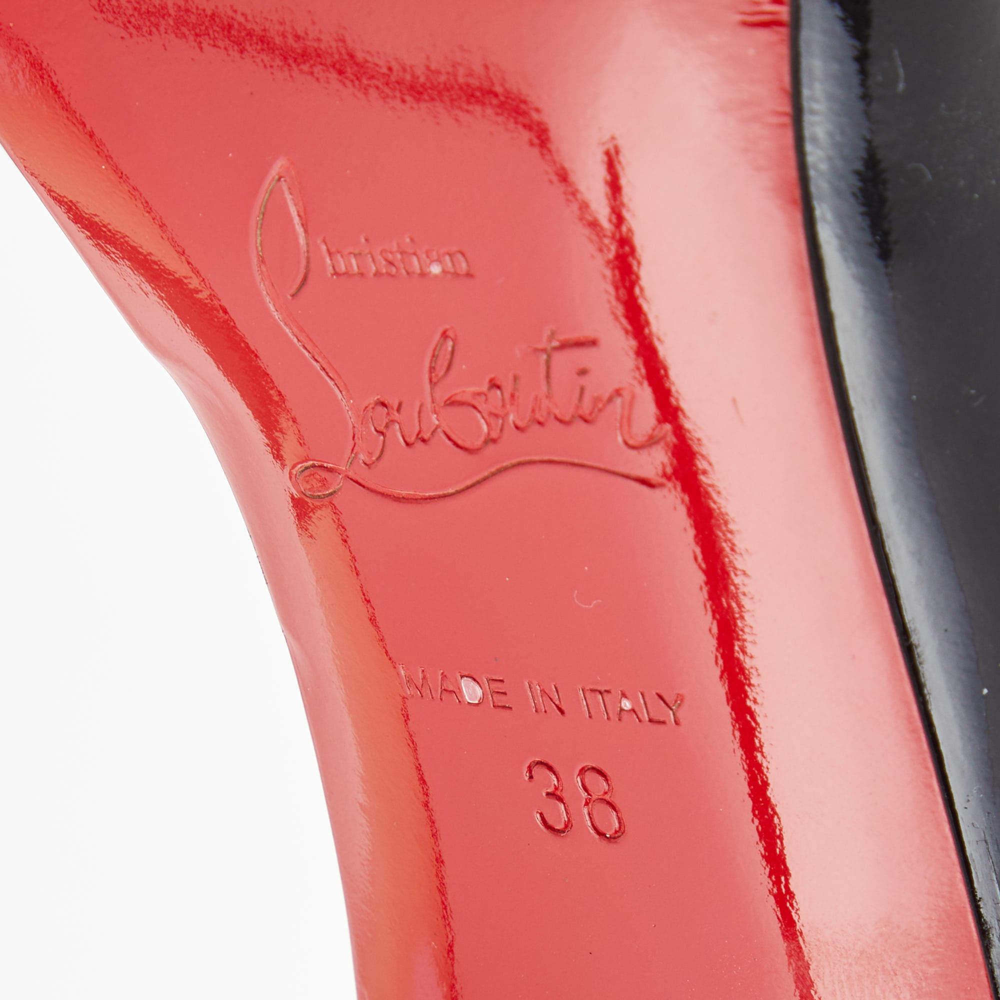 Women's Christian Louboutin Black Patent Leather Demi You D'orsay Peep Toe Pumps Size 38