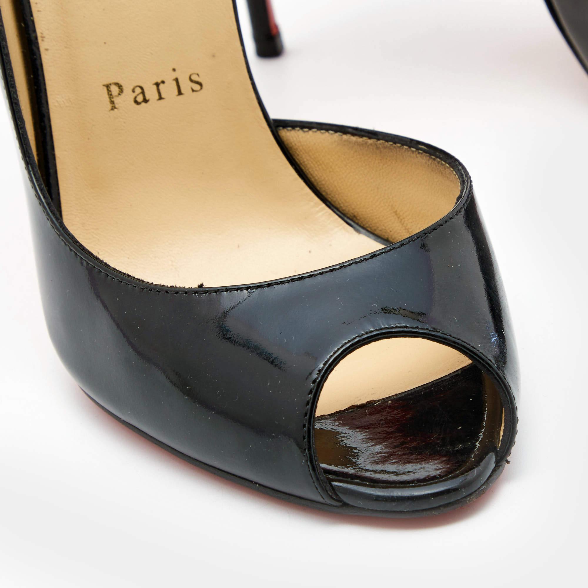 Christian Louboutin Black Patent Leather Demi You D'orsay Peep Toe Pumps Size 38 1