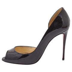 Christian Louboutin Black Patent Leather Demi You D'orsay Peep Toe Pumps Size 38