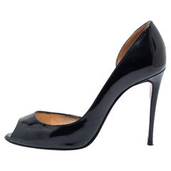 Used Christian Louboutin Black Patent Leather Demi You Peep-Toe D'orsay Pumps Size 37