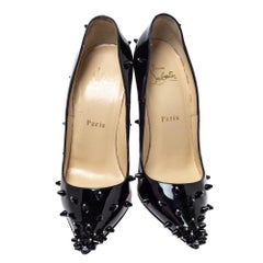Christian Louboutin Black Patent Leather Diamond Spike Pumps Size 37.5