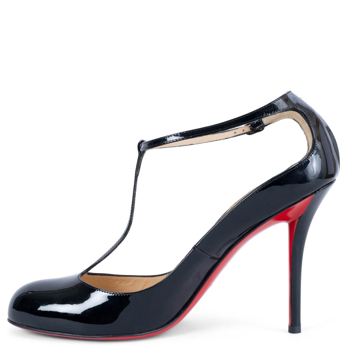 Women's CHRISTIAN LOUBOUTIN black patent leather DITASSIMA T-Strap Pumps Shoes 39.5 For Sale