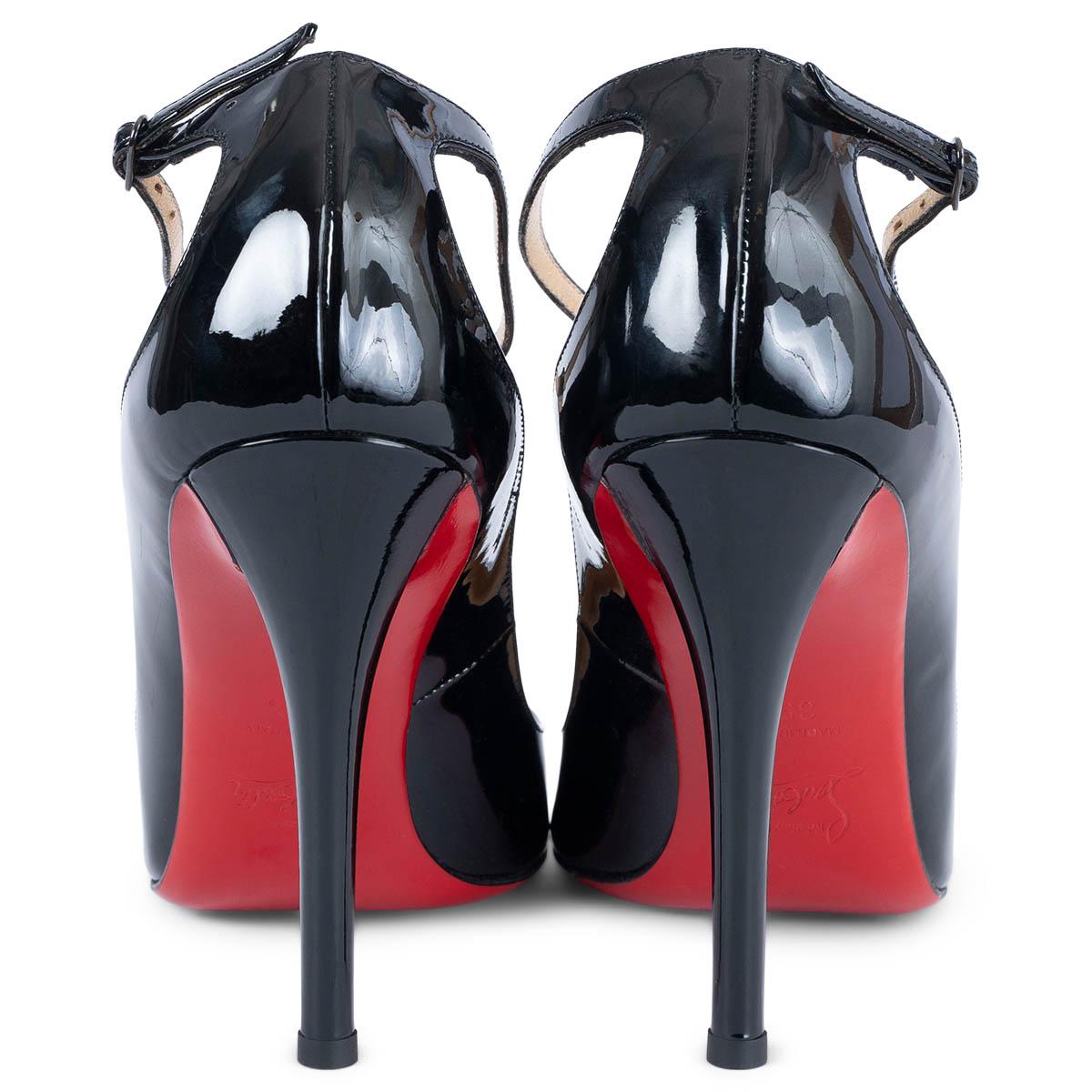 CHRISTIAN LOUBOUTIN black patent leather DITASSIMA T-Strap Pumps Shoes 39.5 For Sale 1