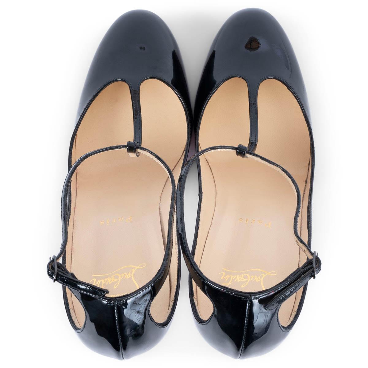 CHRISTIAN LOUBOUTIN black patent leather DITASSIMA T-Strap Pumps Shoes 39.5 1