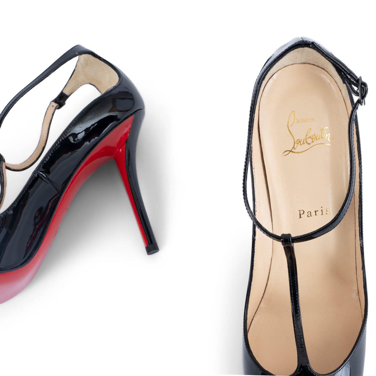 CHRISTIAN LOUBOUTIN black patent leather DITASSIMA T-Strap Pumps Shoes 39.5 For Sale 3