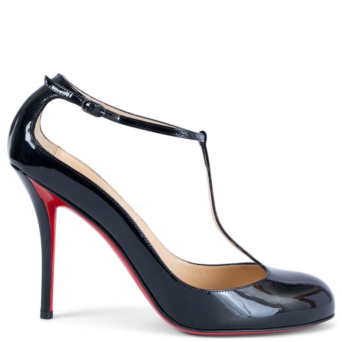 CHRISTIAN LOUBOUTIN black patent leather DITASSIMA T-Strap Pumps Shoes 39.5 For Sale