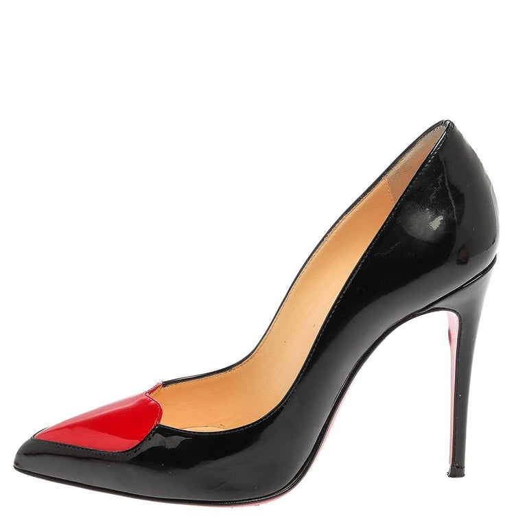 Christian Louboutin Black Patent Leather Doracora Red Heart Pumps Size 35  at 1stDibs