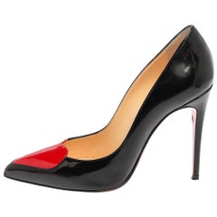Christian Louboutin Black Patent Leather Doracora Red Heart Pumps Size 35