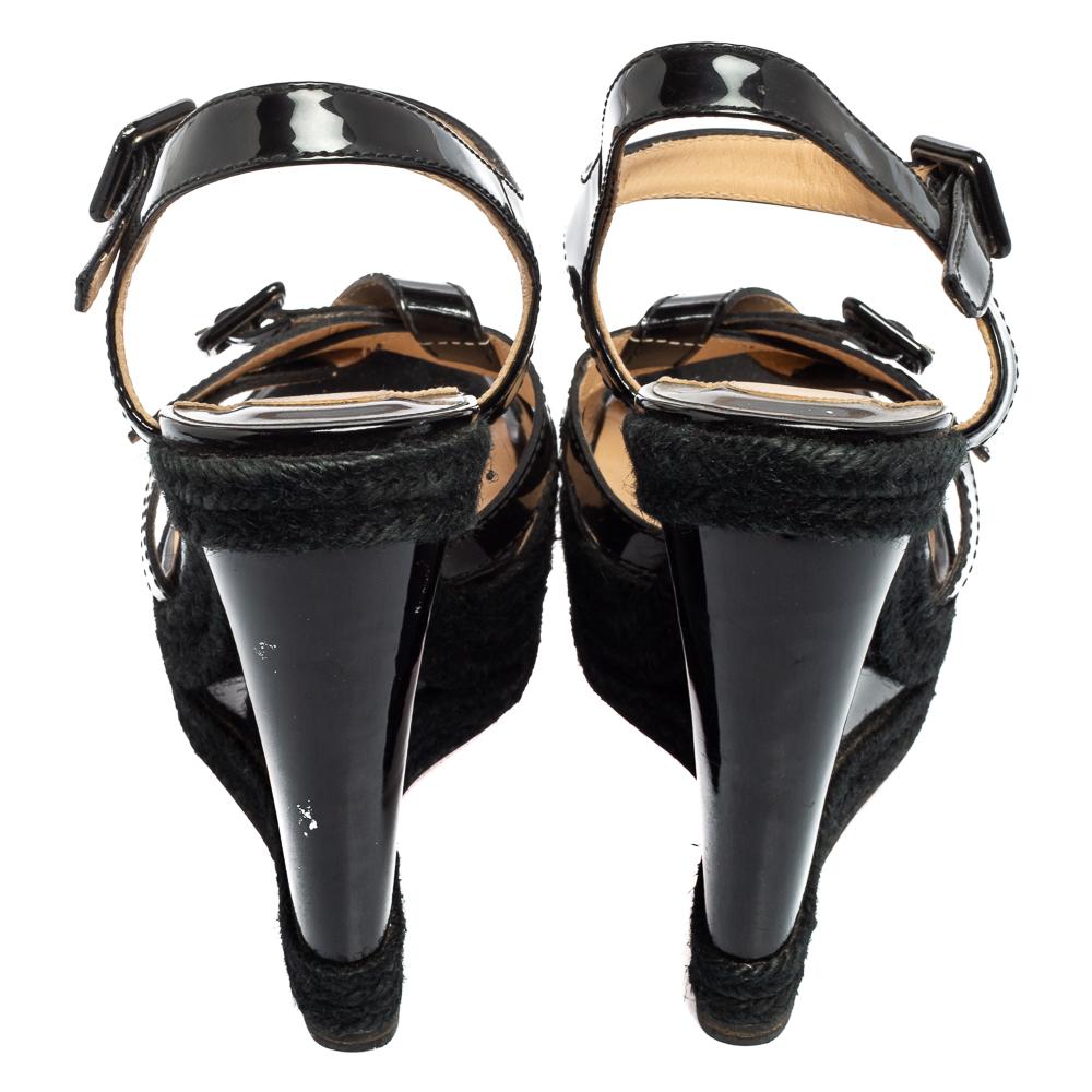 Christian Louboutin Black Patent Leather Espadrille Wedge Sandals Size ...