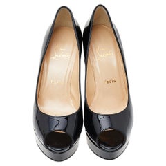 Christian Louboutin Black Patent Leather Fetish Peep Toe Pumps Size 37.5