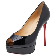 Christian Louboutin Black Patent Leather Fetish Peep Toe Pumps Size 37.5