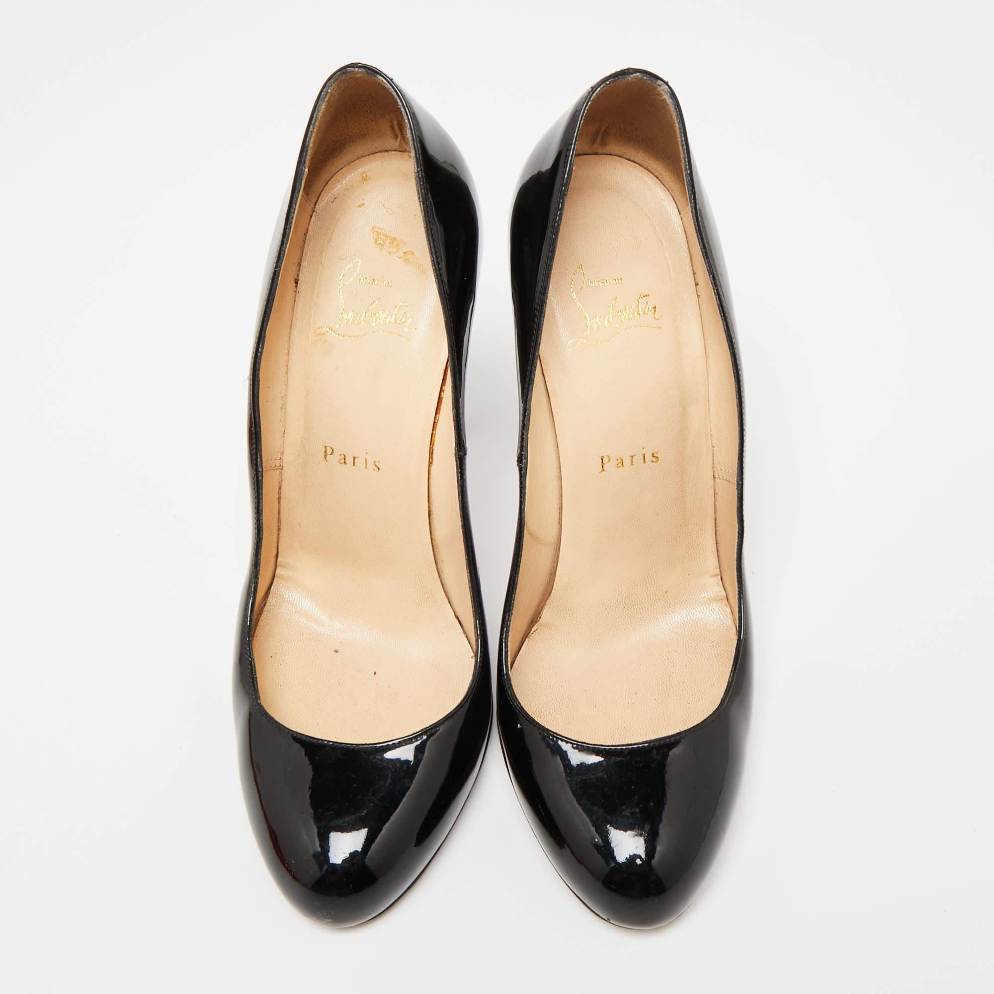 Christian Louboutin Black Patent Leather Fifi Pumps Size 38.5 In Good Condition In Dubai, Al Qouz 2