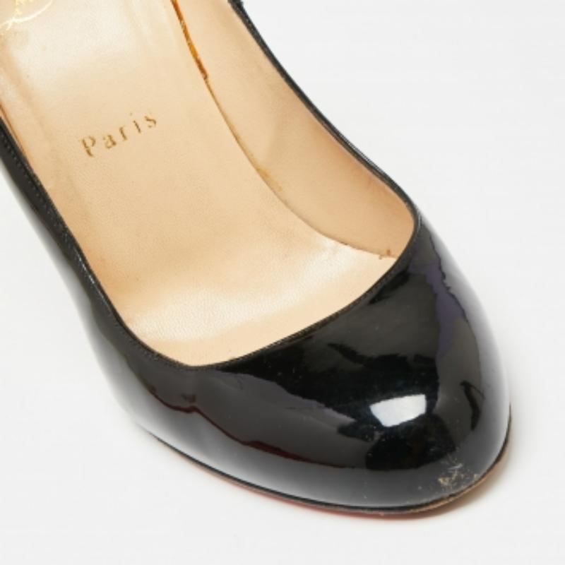 Women's Christian Louboutin Black Patent Leather Fifi Pumps Size 38.5 For Sale