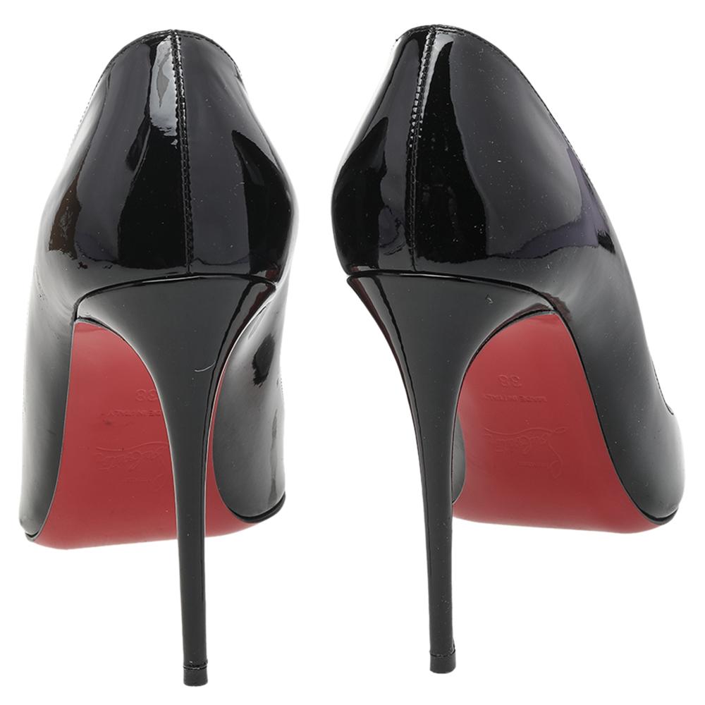 Women's Christian Louboutin Black Patent Leather Fifille Pumps Size 38 For Sale