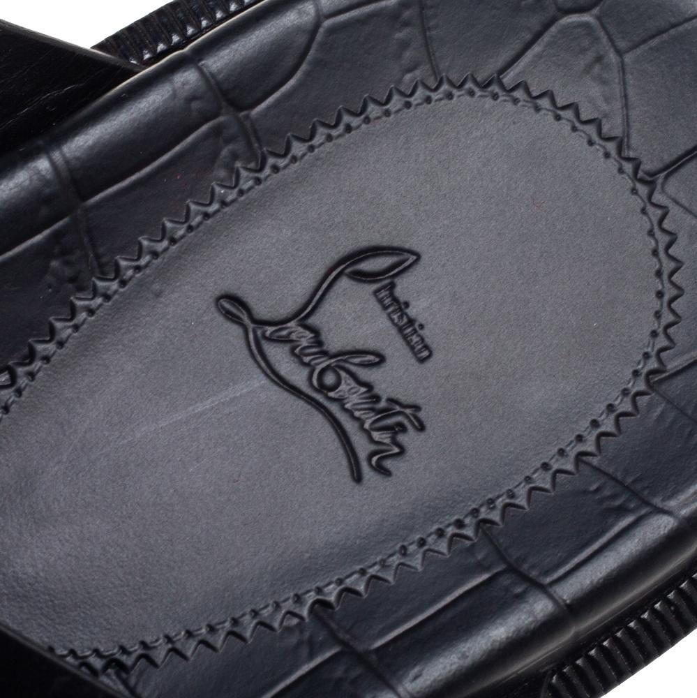 Men's Christian Louboutin Black Patent Leather Flat Slide Sandals Size 40.5