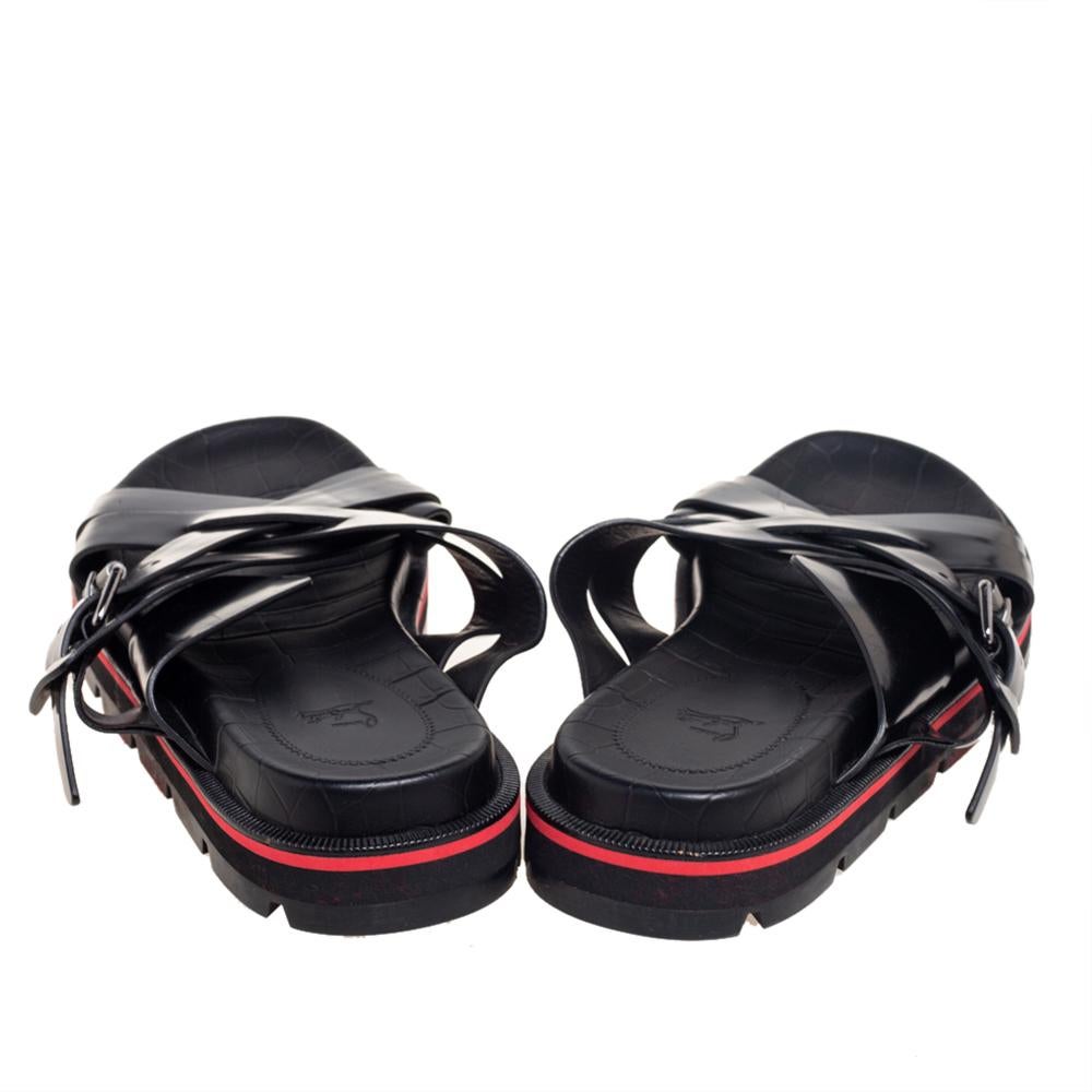 Christian Louboutin Black Patent Leather Flat Slide Sandals Size 40.5 1