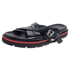 Christian Louboutin Black Patent Leather Flat Slide Sandals Size 40.5