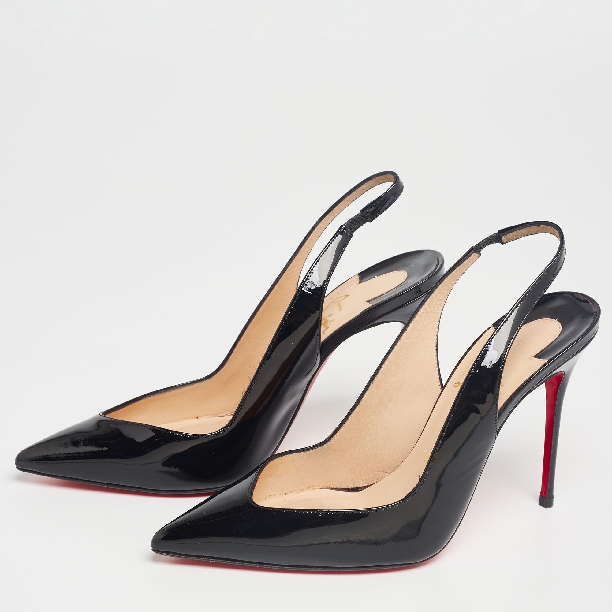 Designed with a modern, simple aesthetic, these Christian Louboutin pumps are gorgeous! From their sleek shape to their patent leather body, the black beauties are meant to bring you the best footwear experience. They feature pointed toes,