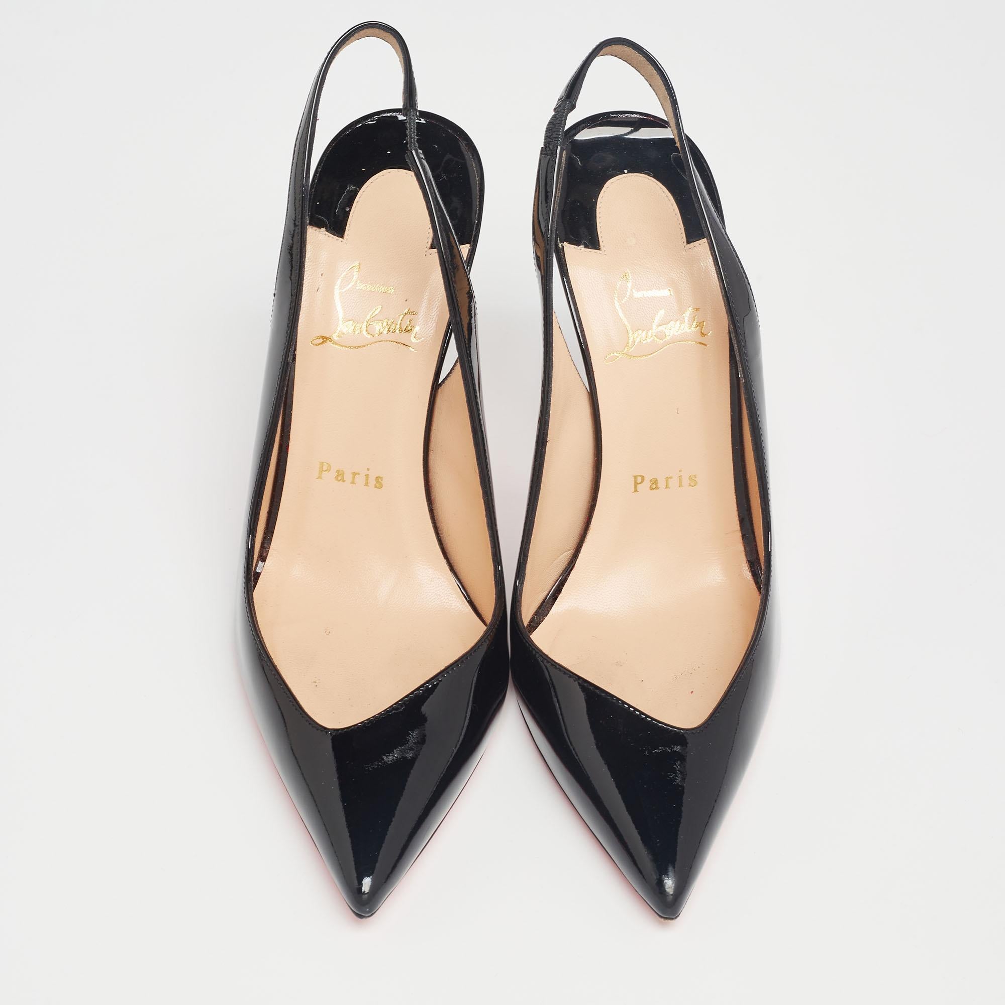 Christian Louboutin Black Patent Leather Fleuve Slingback Pumps Size 38 In Good Condition In Dubai, Al Qouz 2