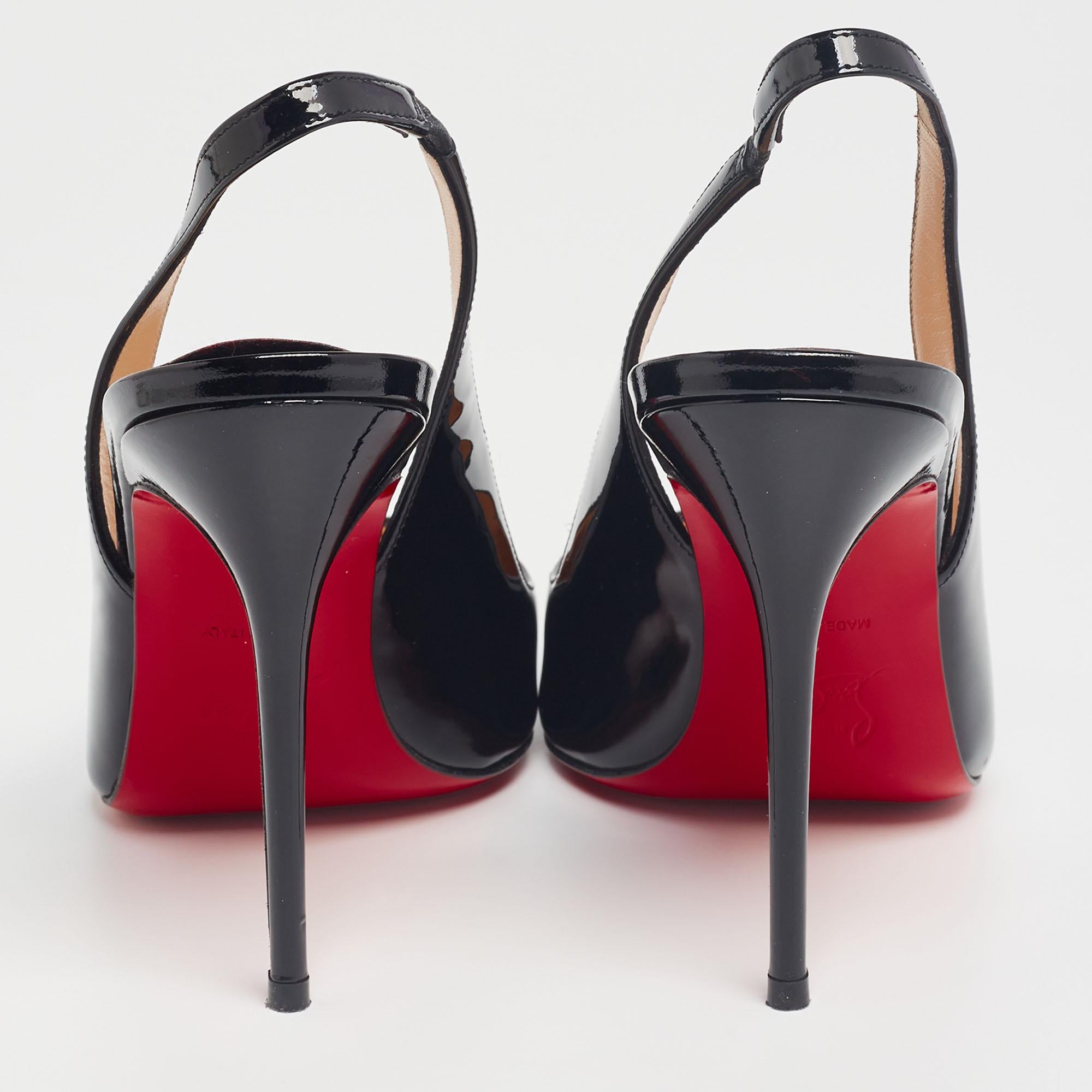 Christian Louboutin Black Patent Leather Fleuve Slingback Pumps Size 38 1