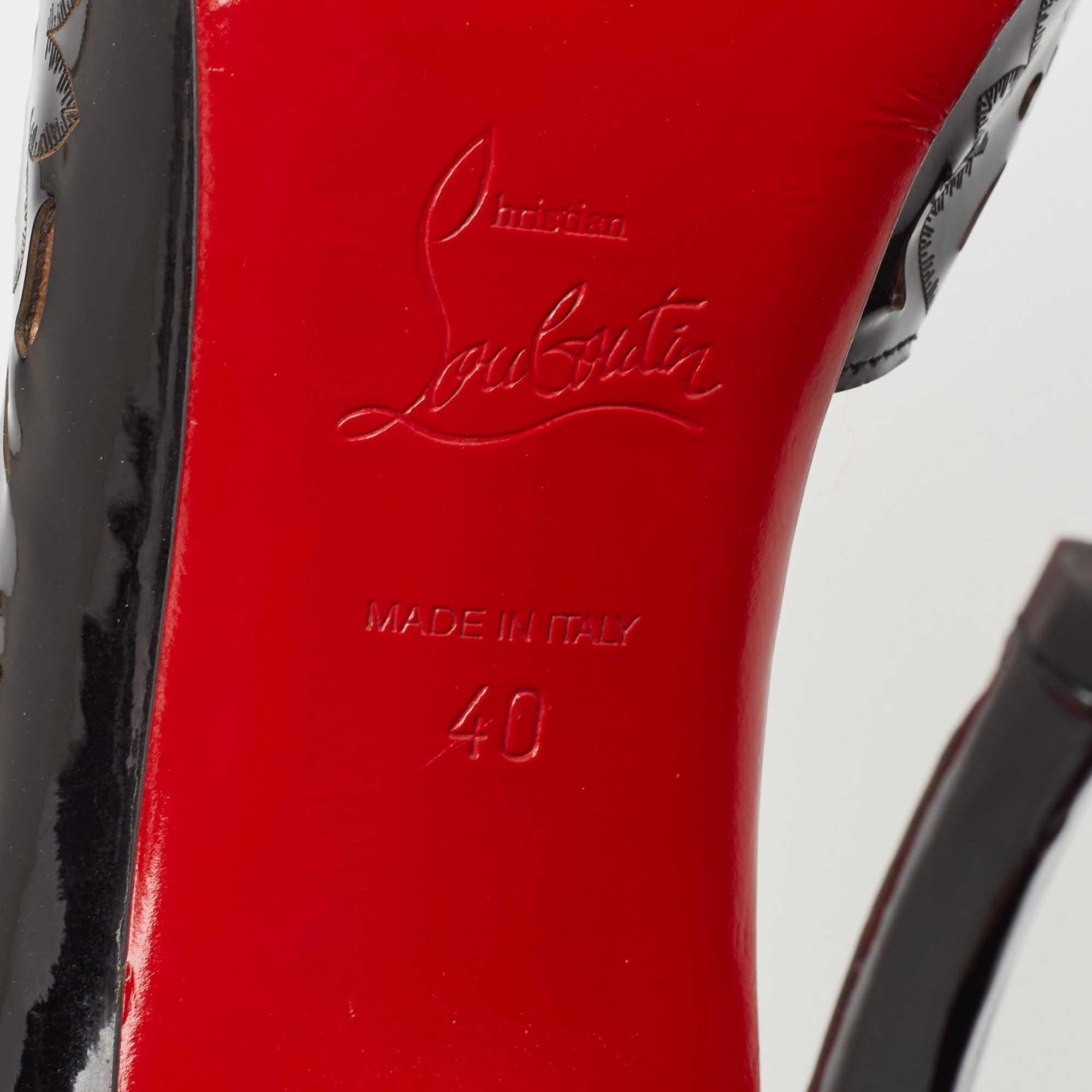 Christian Louboutin Black Patent Leather Floral Laser Cut D'Orsay Pumps Size 40 For Sale 1