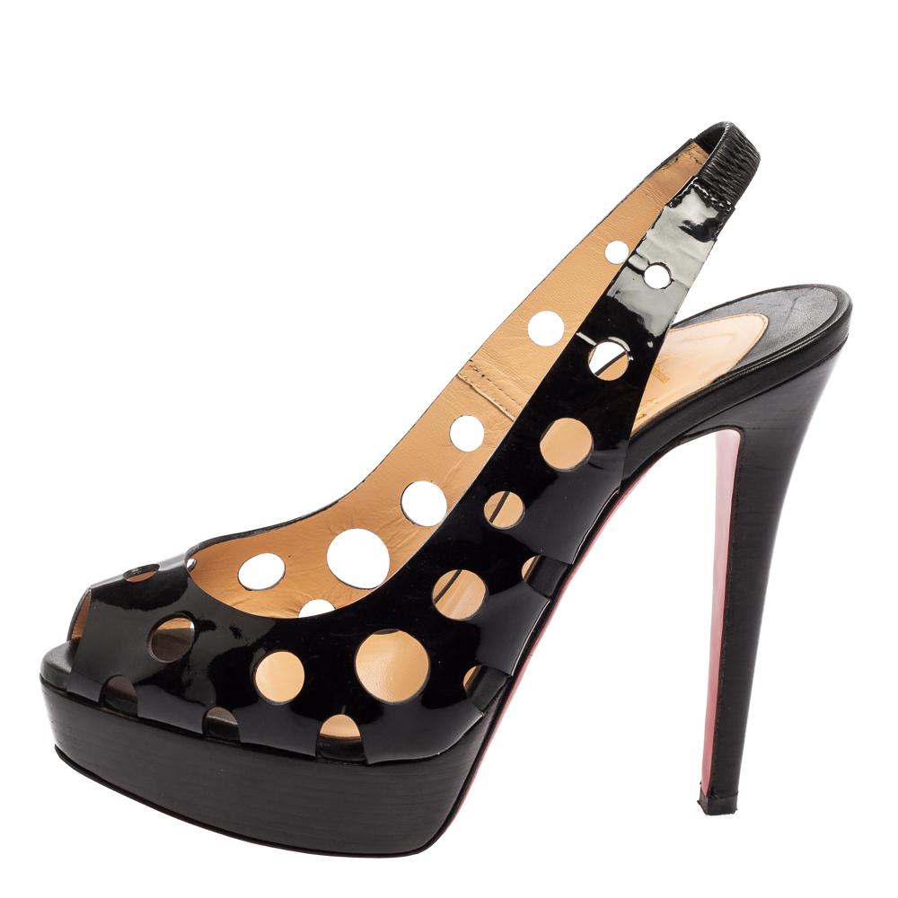 Christian Louboutin Black Patent Leather Ginza Slingback Pumps Size 37 For Sale 1