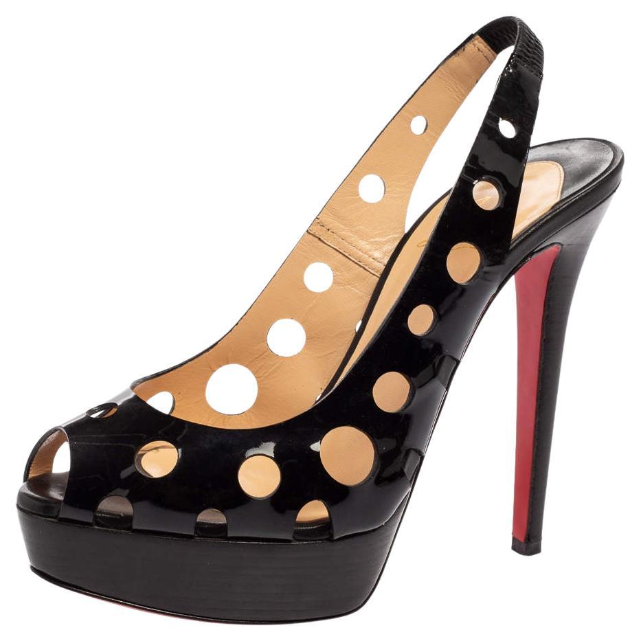 Christian Louboutin Black Patent Leather Ginza Slingback Pumps Size 37 For Sale